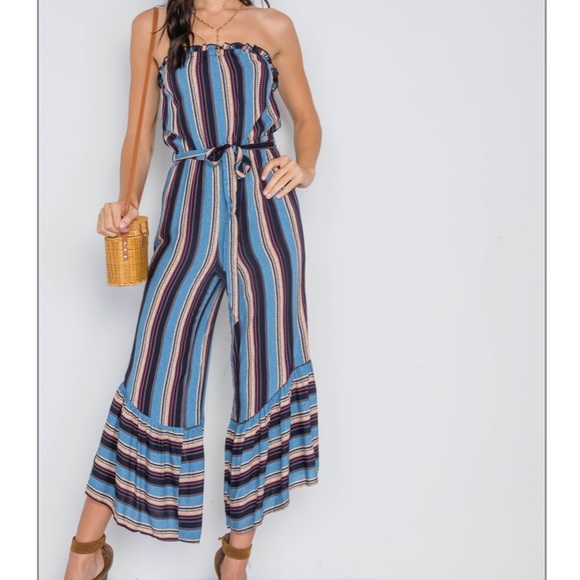 Closet clear🚨stripes strapless flare leg jumpsuit - Picture 2 of 6